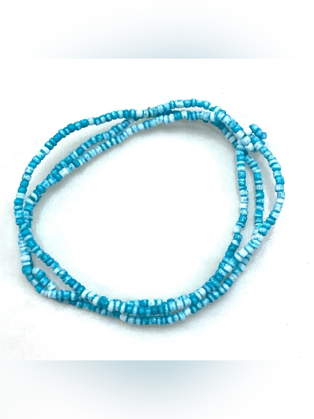 Boho Turquoise Blue and White Mixed Seed Bead Multi-Strand Wrap Bracelet Ankle